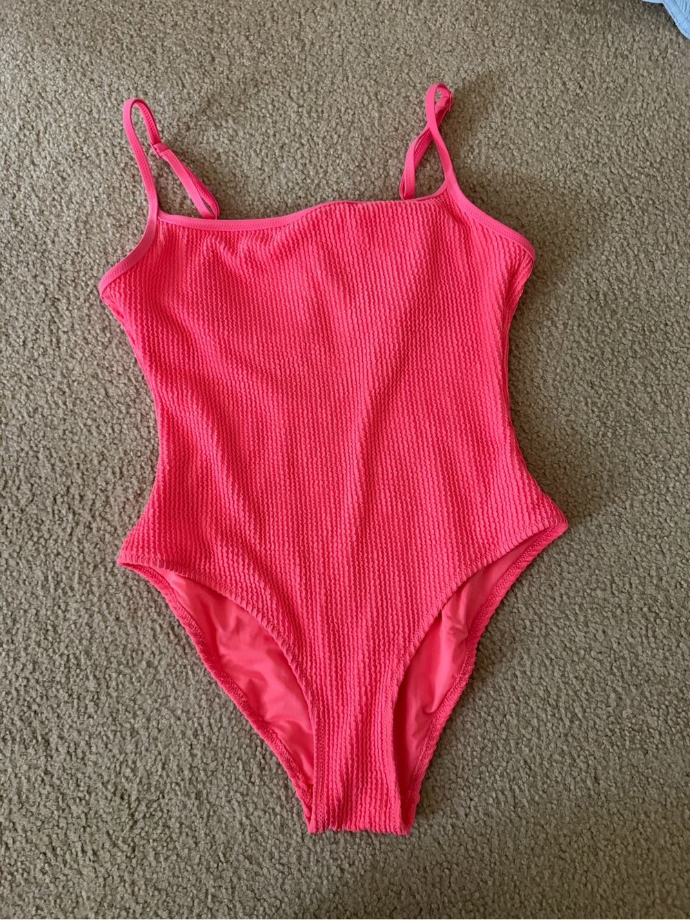 aerie Hot Pink Textured One-Piece Swimsuit